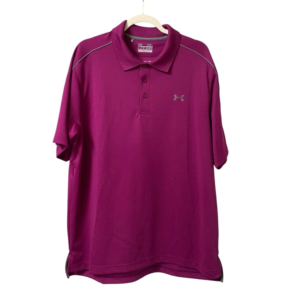 Under Armour Men’s purple plum loose heat gear performance summer polo shirt XL